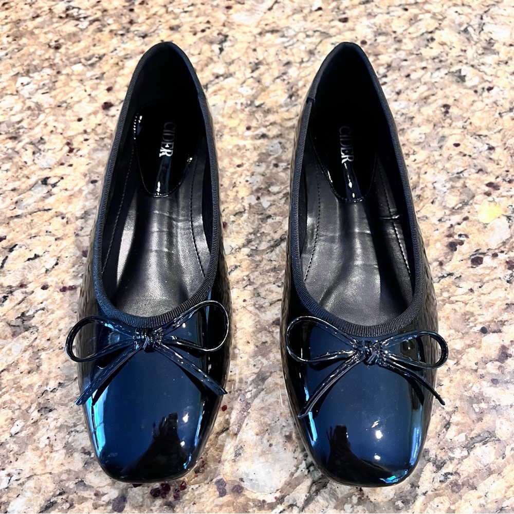 Cider Womens 39 Faux Patent Leather Bow Decor Square Toe Ballet Mary Jane Flats - Picture 9 of 15